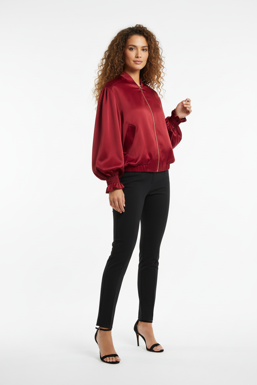 Bomber rouge manches bouffantes zip doré - LAVYSH - Taille S - Made in Italy - Pièce unique