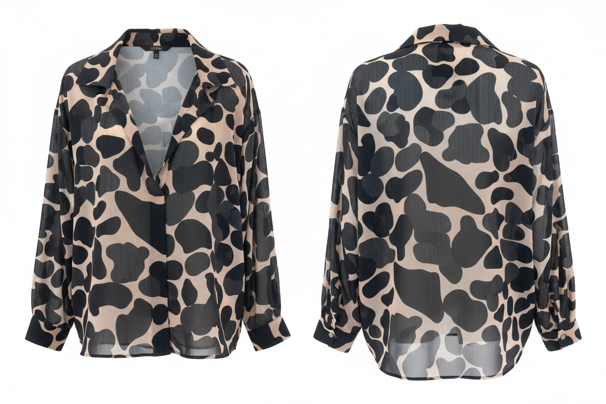 Blouse Oversize Imprimé Graphique Noir & Beige New Collection - Taille 50-52 - Made in Italy- Pièce unique