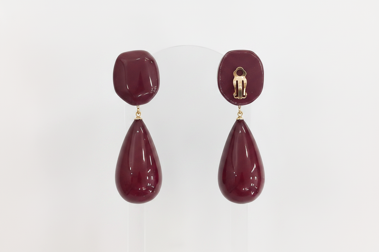 Boucles d'oreilles pendantes gouttes bordeaux glossy