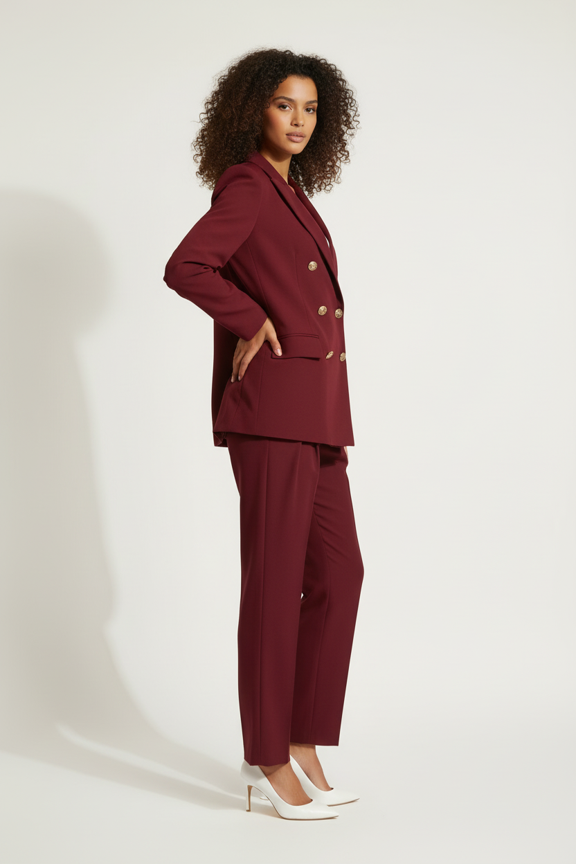 Tailleur bordeaux blazer & pantalon - New Collection - Taille L - Made in Italy - Pièce unique