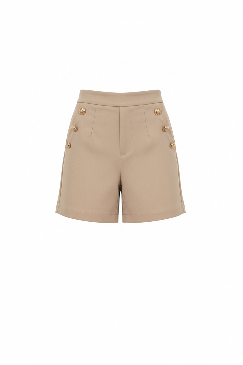 Short - Forget Me Not - Beige Boutons Dorés - Taille L - Made in Italy - Pièce unique