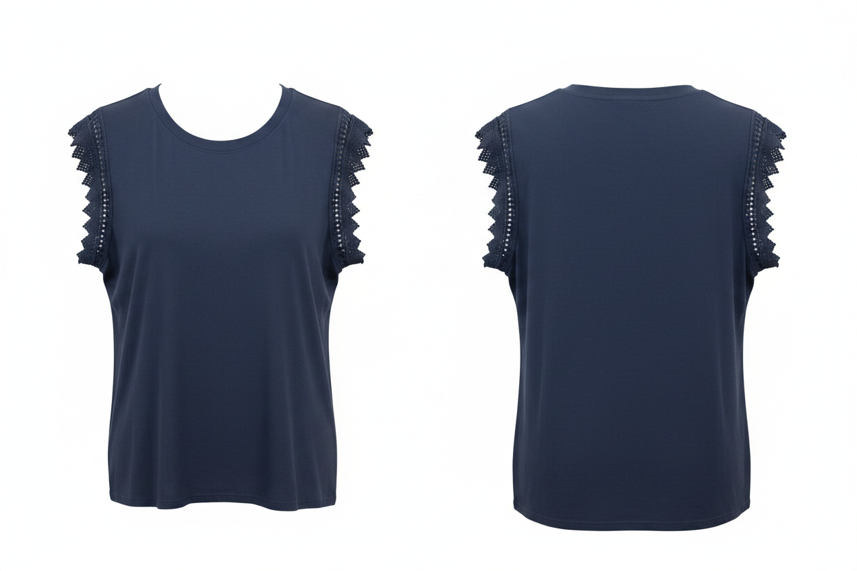 Top Bleu Marine Dentelle Crochet Emmanchures La Stella - Torino - Pièce unique - Taille 2 / S-M