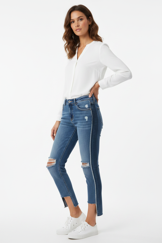 Jean Tiffy Staff Destroyed Bicolore Ourlet Asymétrique - Taille M