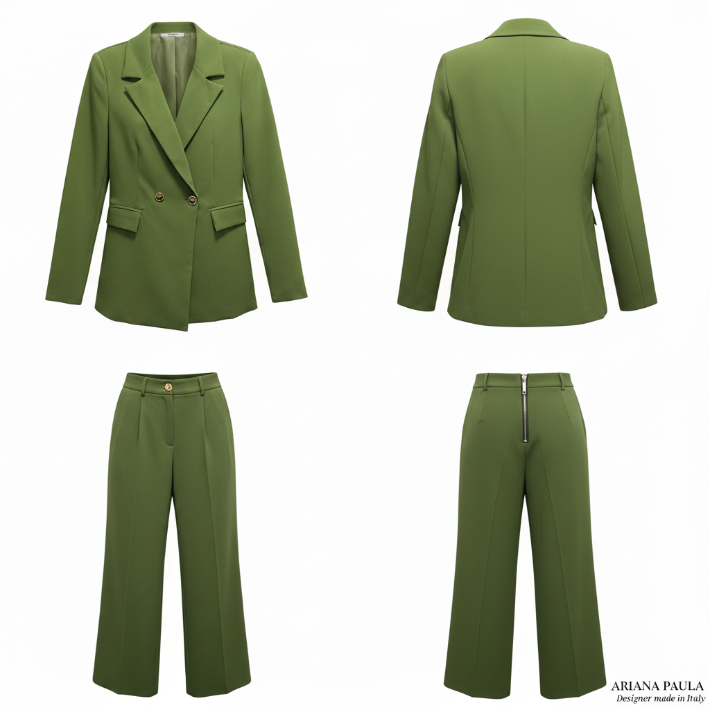 Tailleur Vert Olive - Ariana Paula Designer - Made in Italy - Pièce unique - Aussi sur mesure et sur commande