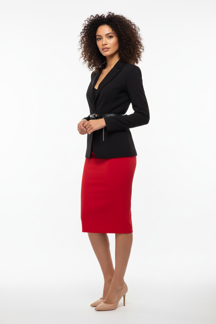 Jupe Crayon Rouge Midi - Lamiar - Taille S - Made in Italy - Pièce unique