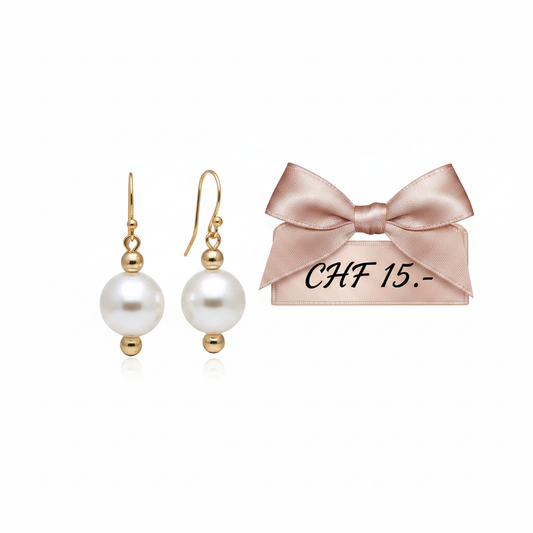Boucles d'oreilles pendantes perles nacrées & Doré