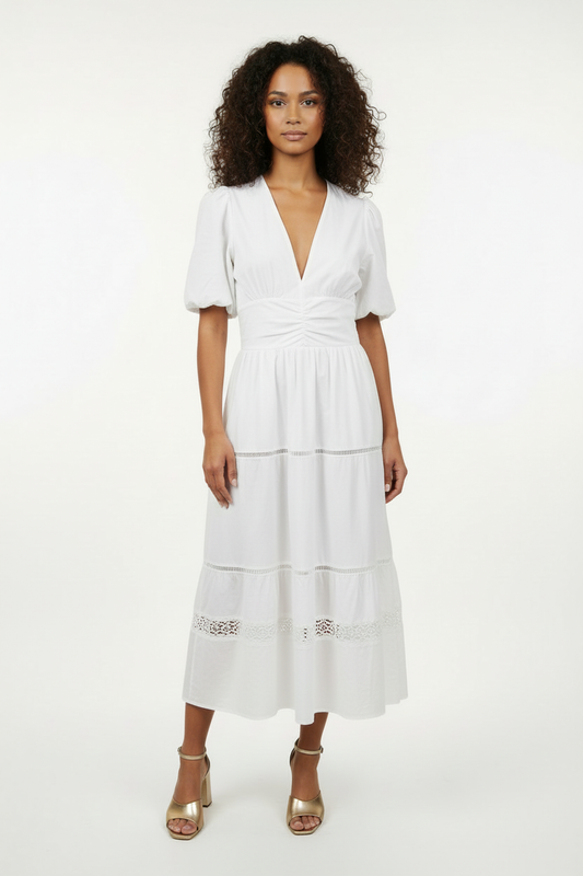 Robe Blanche 100% Coton Italienne - Légèreté & Élégance - Taille XL - Made in Italy  - Pièce unique