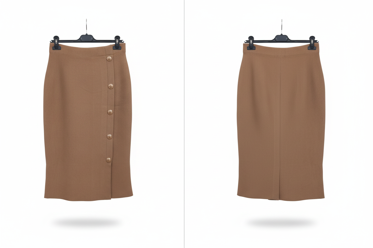 Jupe mi-longue camel tricot boutons dorés - Taille 38-40 - Made in Italy  - Deux pièces disponibles