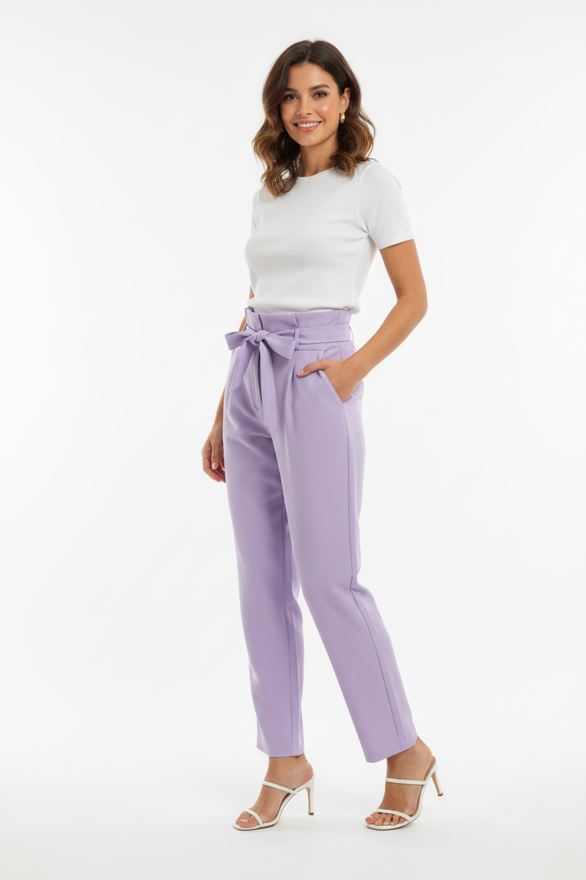 Pantalon Lilas- Taille Haute - Paper Bag - NEW COLLECTION - Taille L - Made in Italy - Pièce unique
