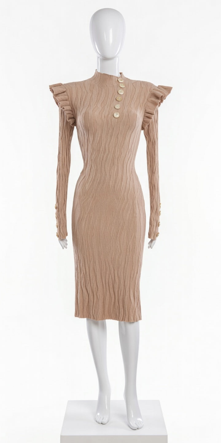 49,95 chf - Taille 36-40 - Robe Sexy Beige Maille Texturée – Élégance Italienne Sensuelle !