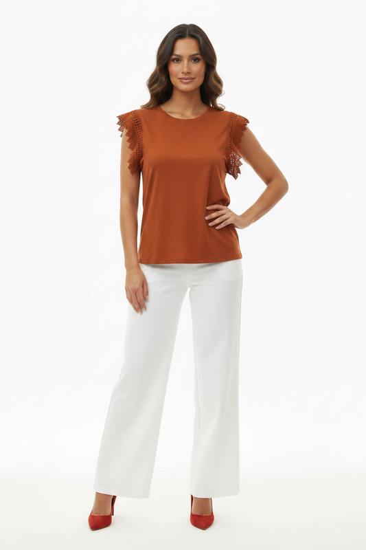 Top Rouille Manches Crochet Dentelle La Stella Torino - Made in Italy - Pièce unique - Taille 2 / S-M