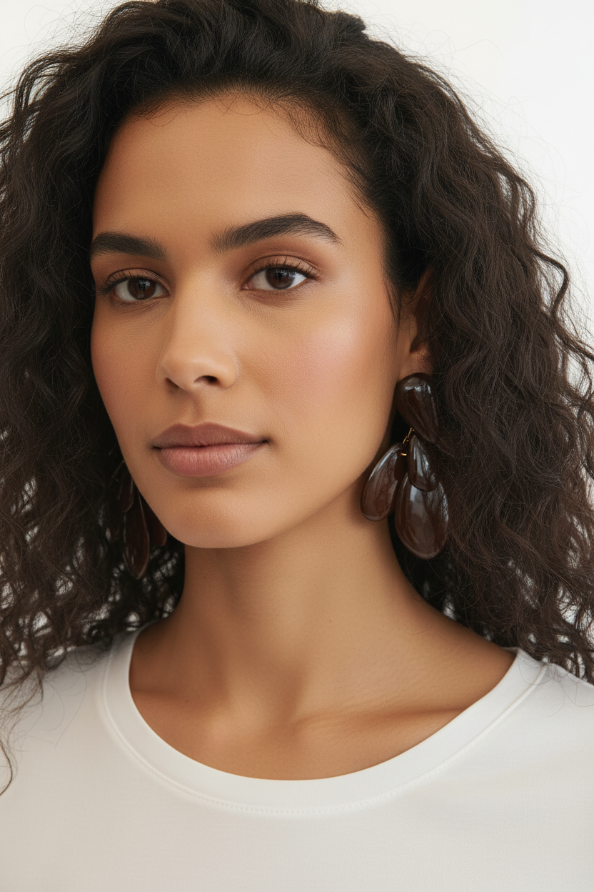 Boucles d'oreilles pendantes gouttes chocolat brillant