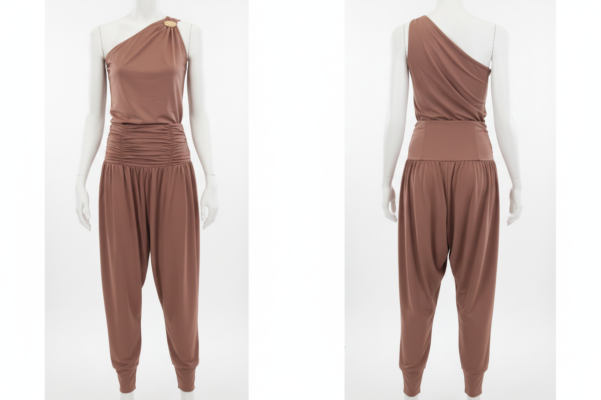 Ensemble LUXX one-shoulder mauve rosé ghost vêtement seul face et dos fond blanc
