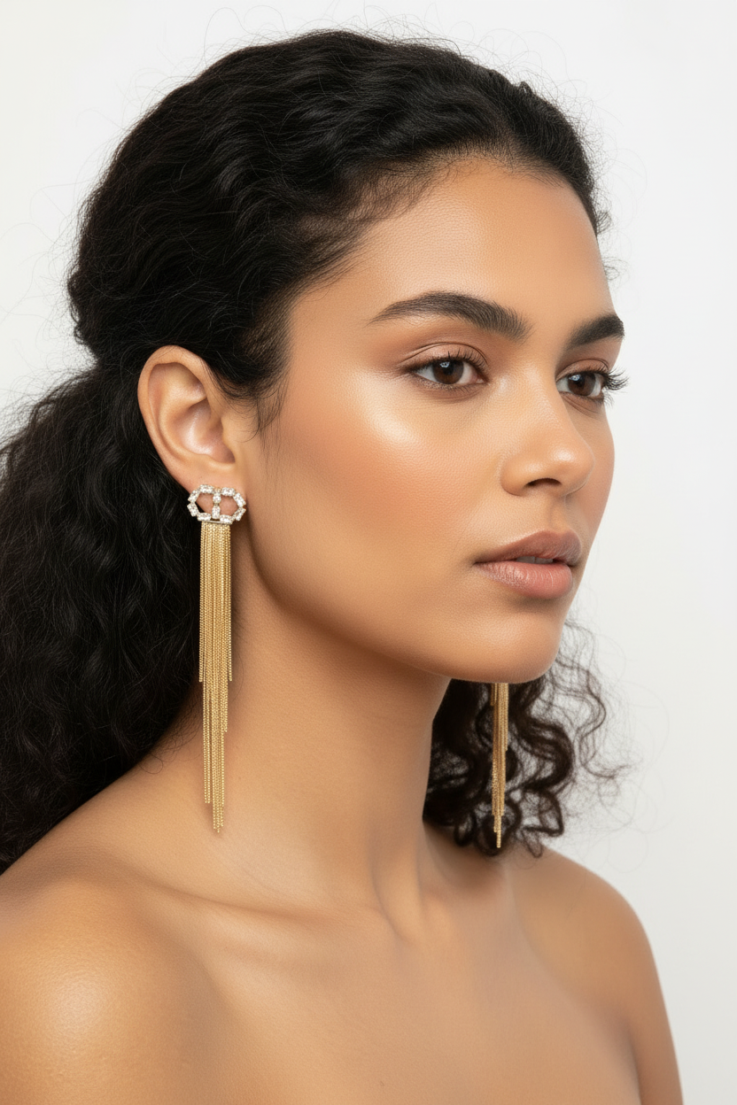Boucles d'oreilles pendantes dorées à franges