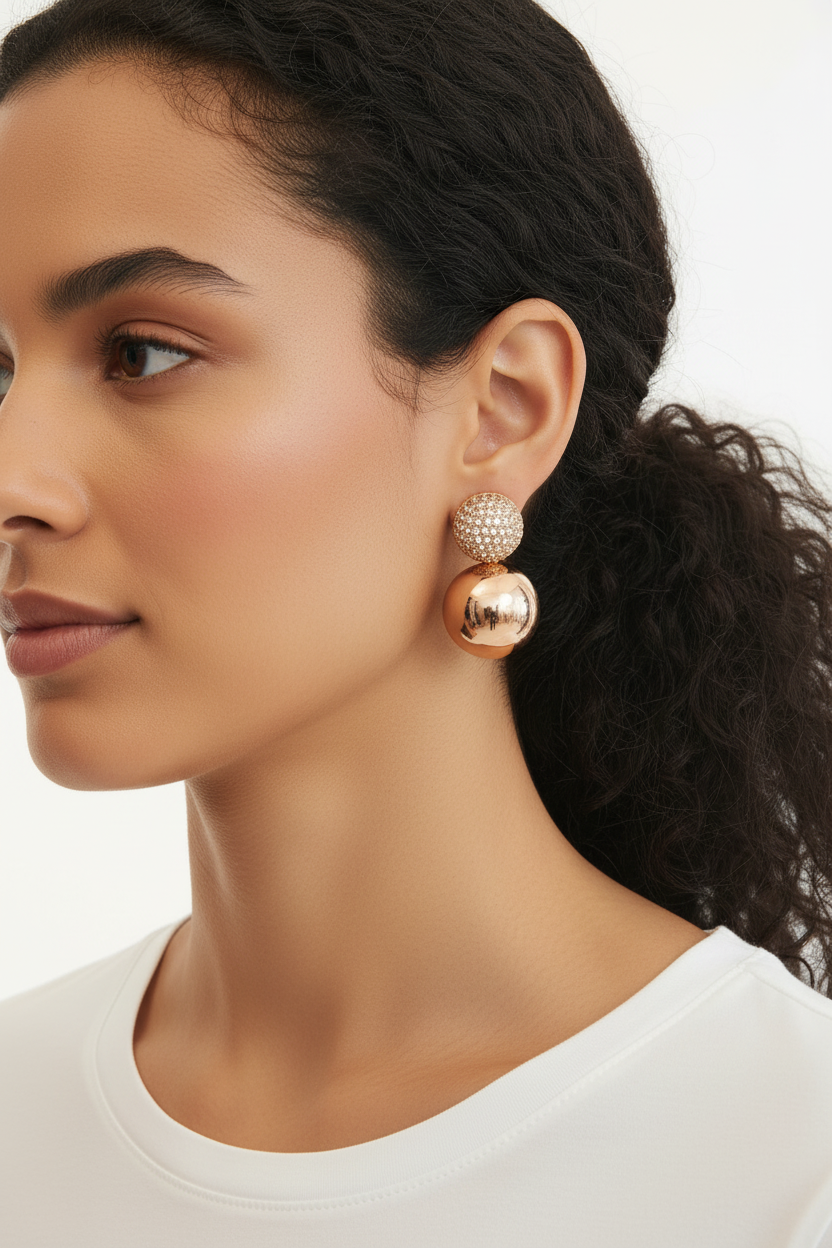 Boucles d'oreilles double boule rose gold pavé
