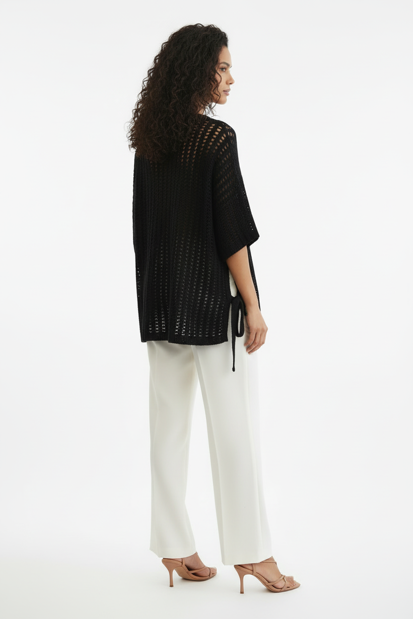 Pull Crochet Noir - Lamiar - Taille 38-40 - Made in Italy - Pièce unique
