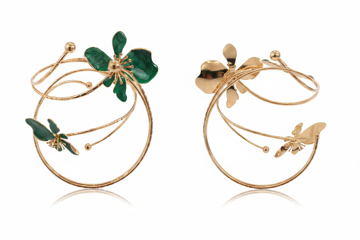 Bracelet Doré Fleurs Vertes