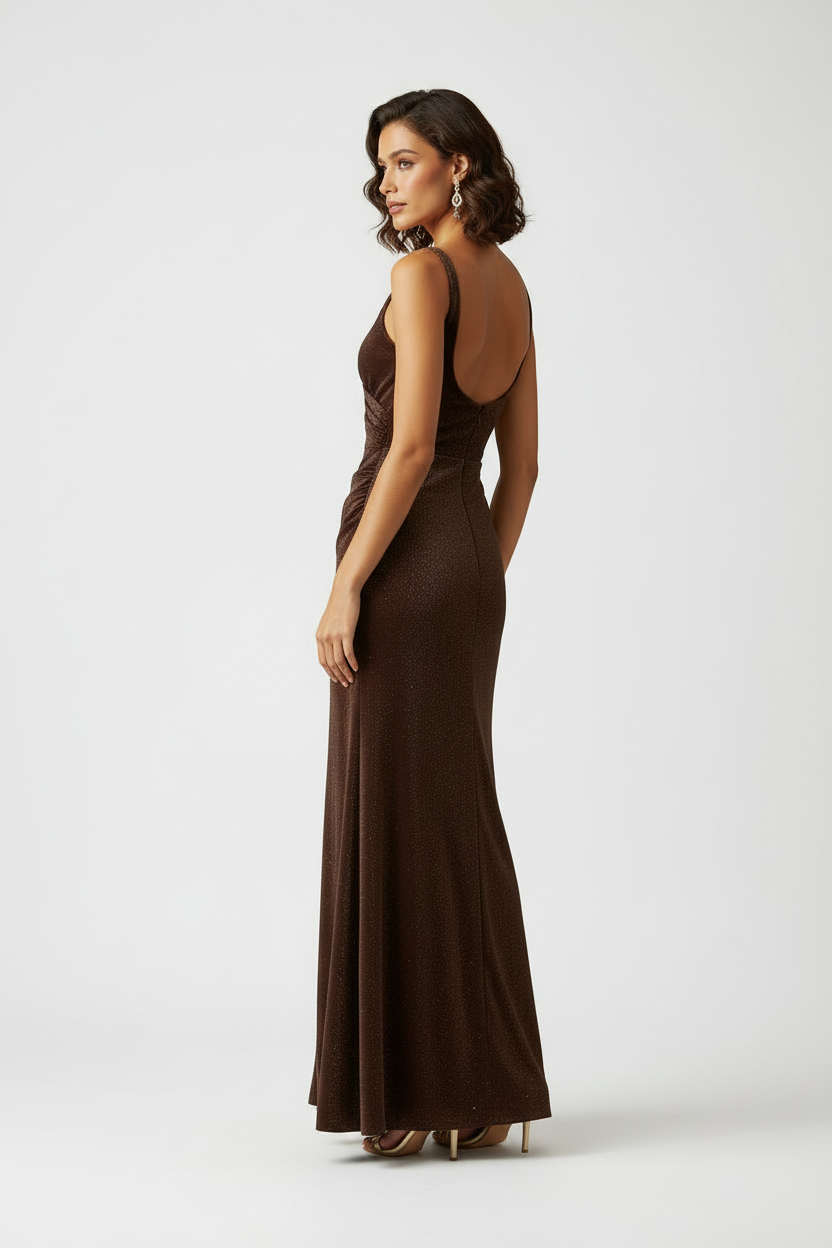 Robe Velours Chocolat Scintillant - Taille 38-40 - Made in Italy - Pièce unique