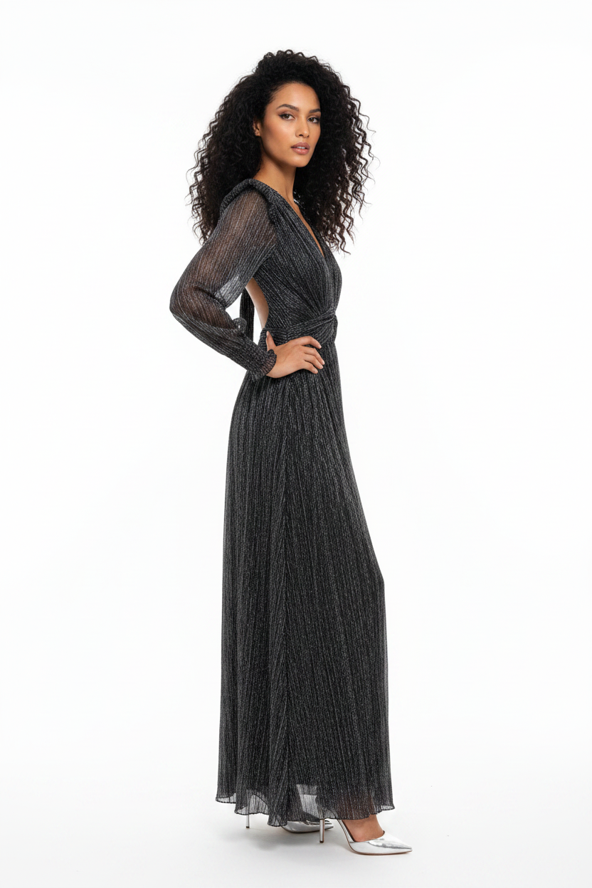 Robe Longue Plissée Métallique Dos Nu Made in Italy - Taille L