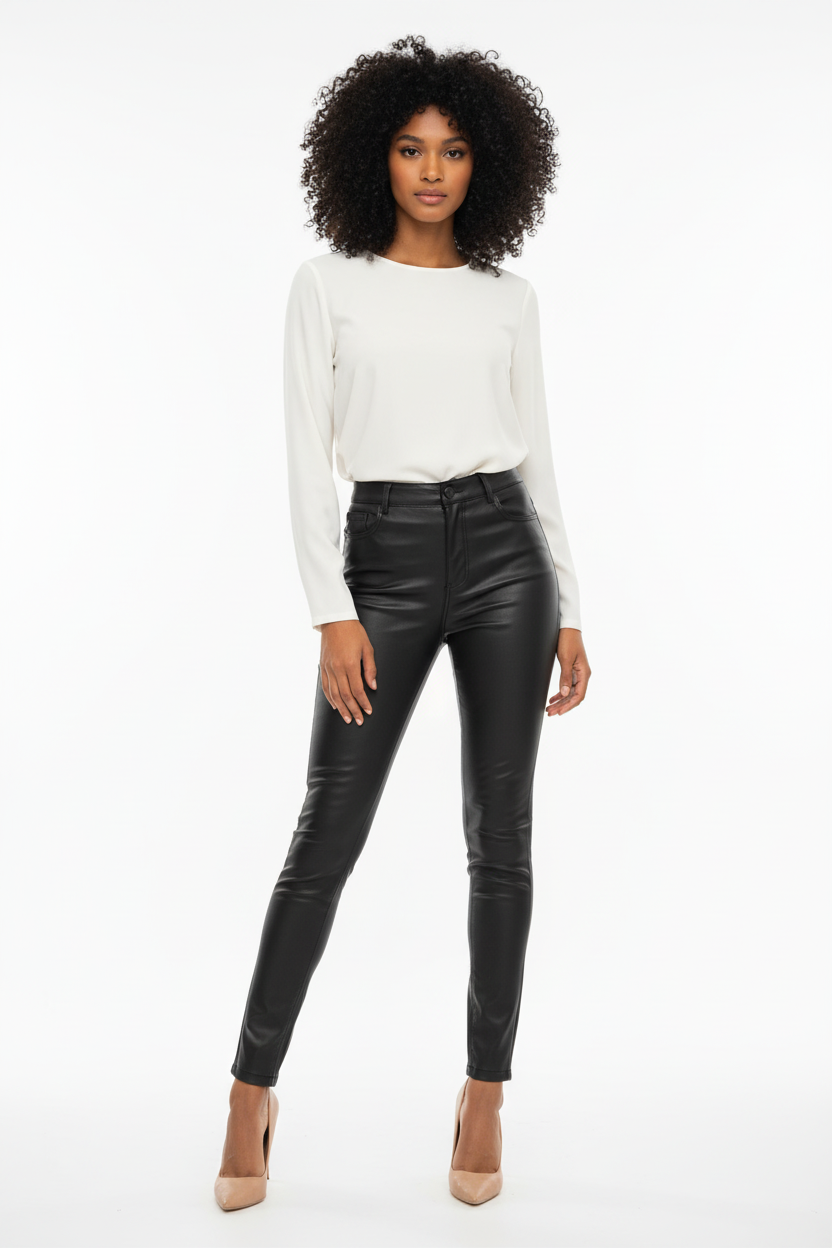 Pantalon Similicuir Noir - Taille Haute - Forget Me Not - Taille M - Made in Italy - Pièce unique