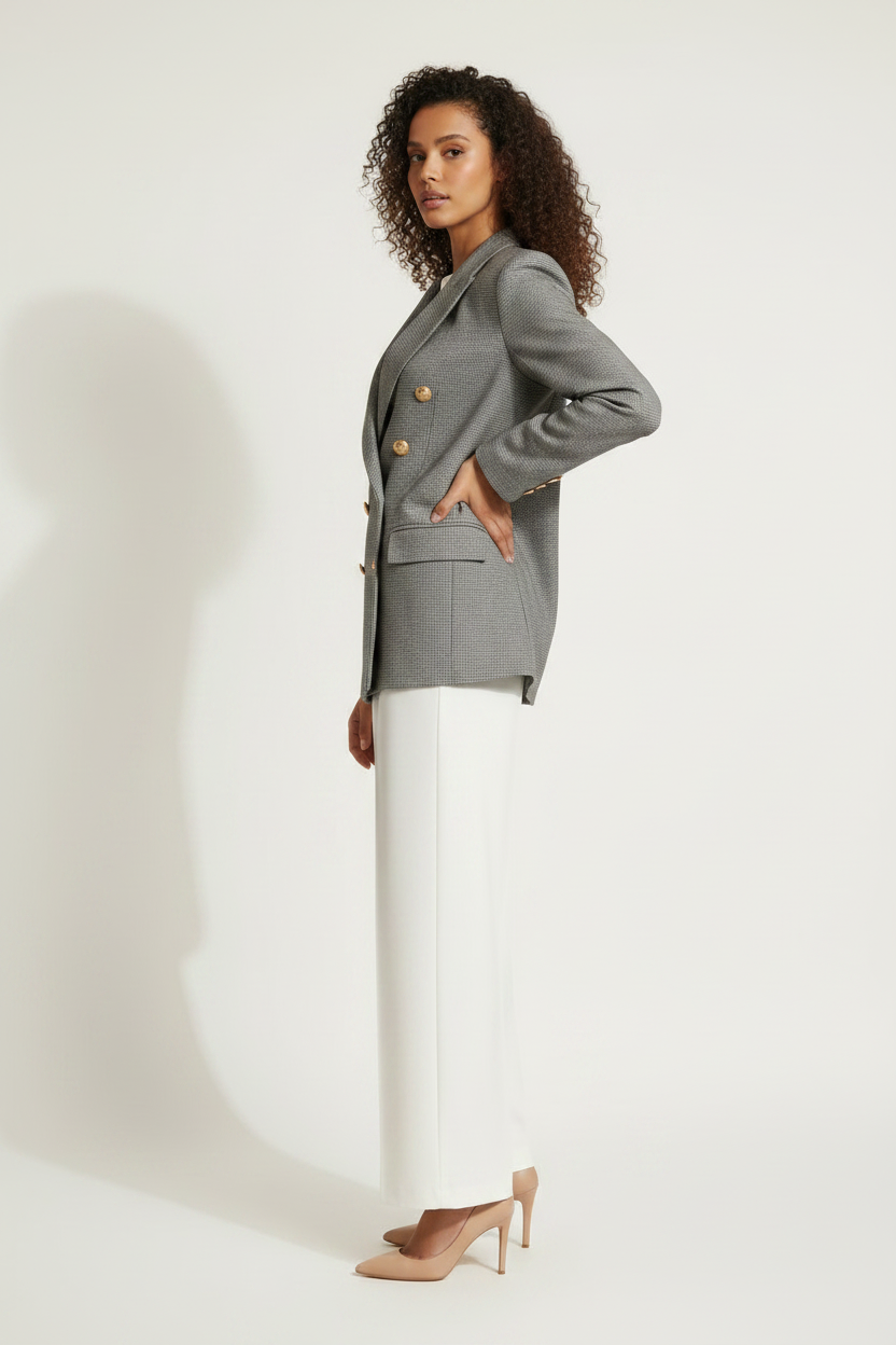 Blazer pied-de-poule double boutonnage boutons dorés - Taille 36 à 40