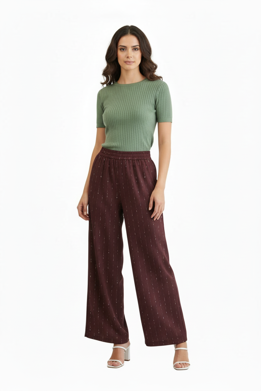 Pantalon Bordeaux Brun Paillettes - Les Impatientes - Taille M - Made in Italy- Pièce unique