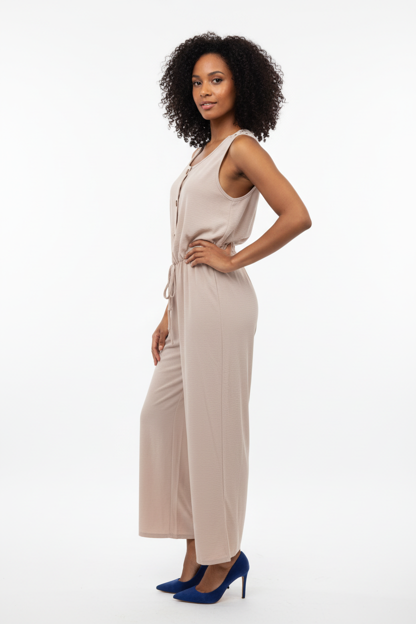 Combinaison Beige Rosé Col Crochet Mandala Vinceotto - Taille M - Made in Italy- Pièce unique