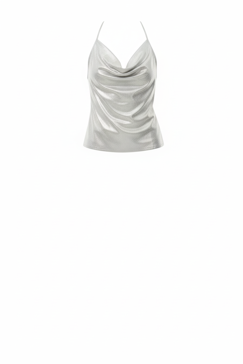 Haut Scintillant Argent Drape - Glamour & Éclat - Taille 36-40 - Made in Italy - Pièce unique
