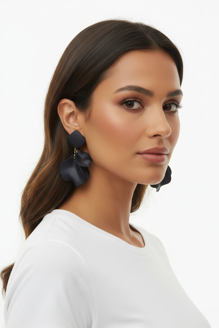 Boucles d'oreilles Pétales Noir Mat & Dorées