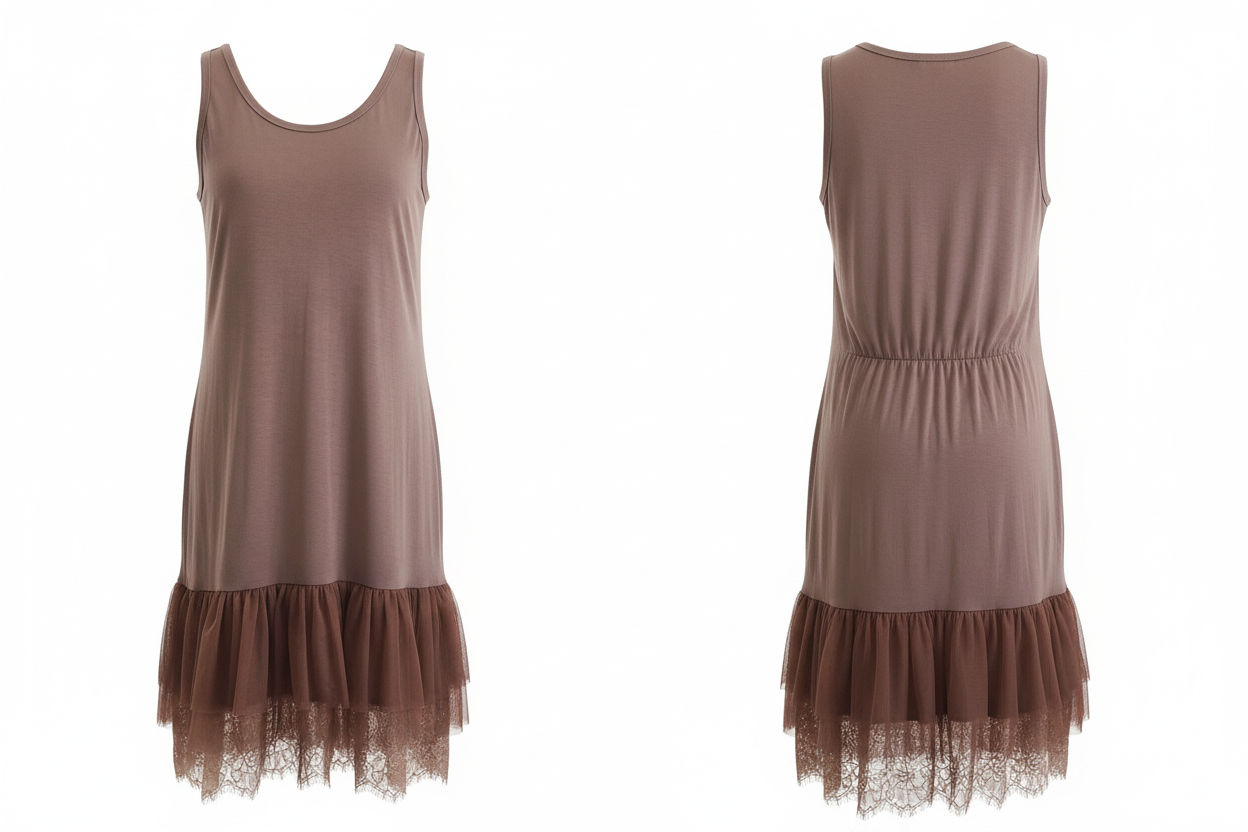 Robe Taupe Tulle Dentelle - Liquì - Taille 36-38 - Made in Italy - Pièce unique