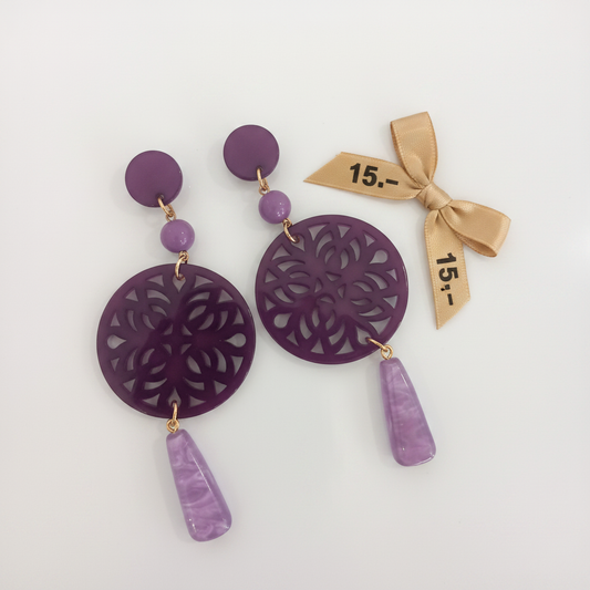 Boucles d'Oreilles Violettes Disque Ajouré