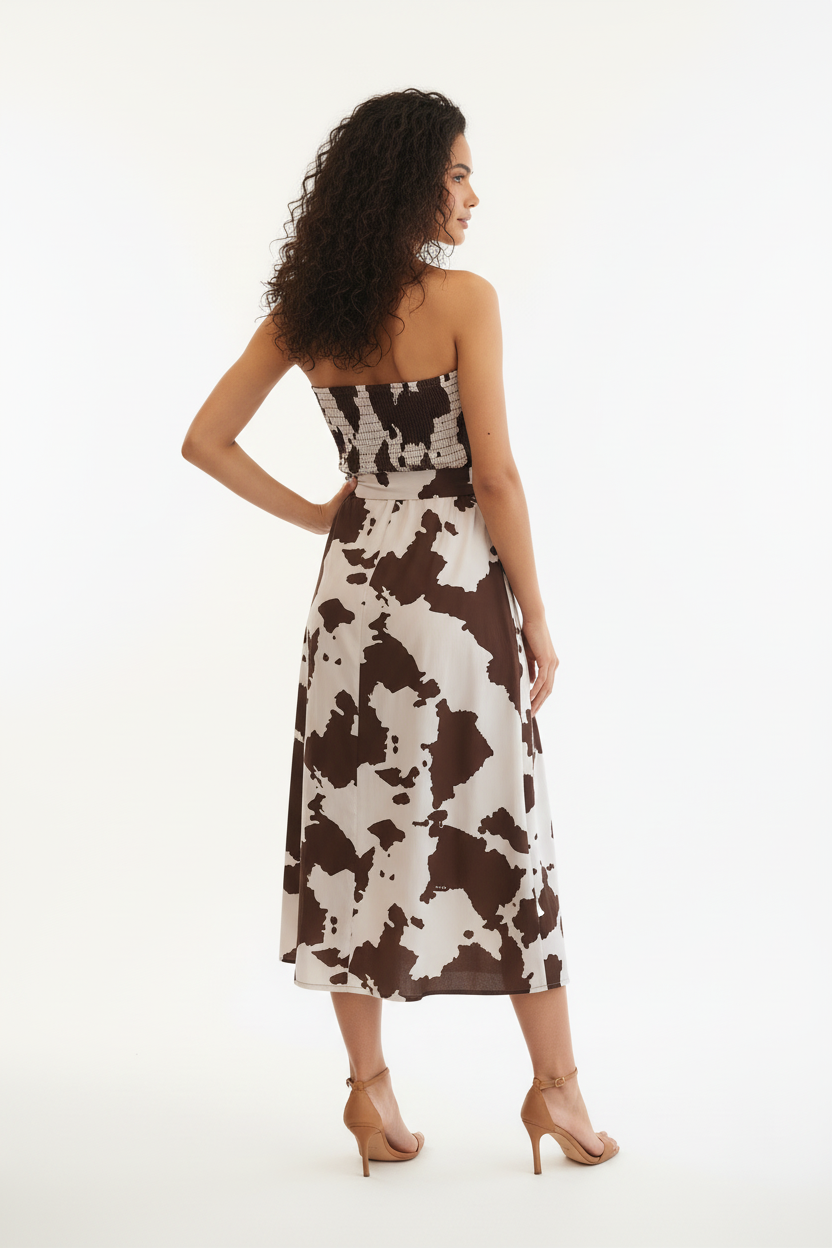 Robe Bustier Print Vache - LA STELLA - Smocké & Ceinture - Taille 36-38 - Made in Italy - Pièce unique