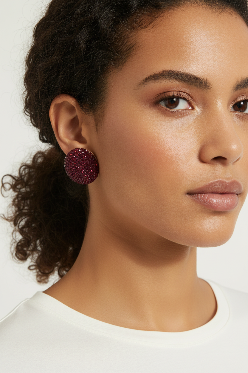 Boucles d'Oreilles Strass Bordeaux Glamour