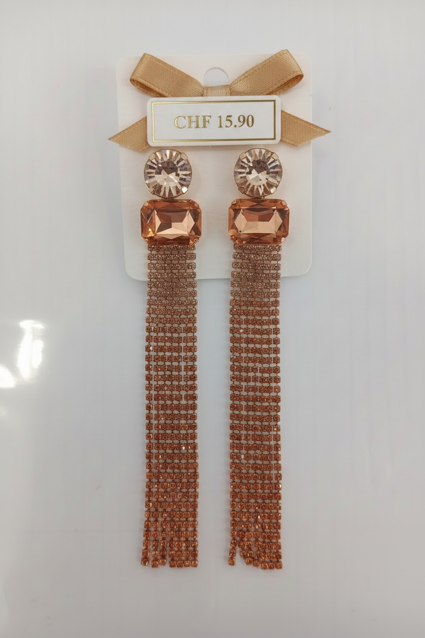 Boucles d'oreilles longues franges strass rose gold