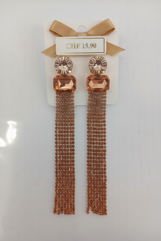 Boucles d'oreilles longues franges strass rose gold