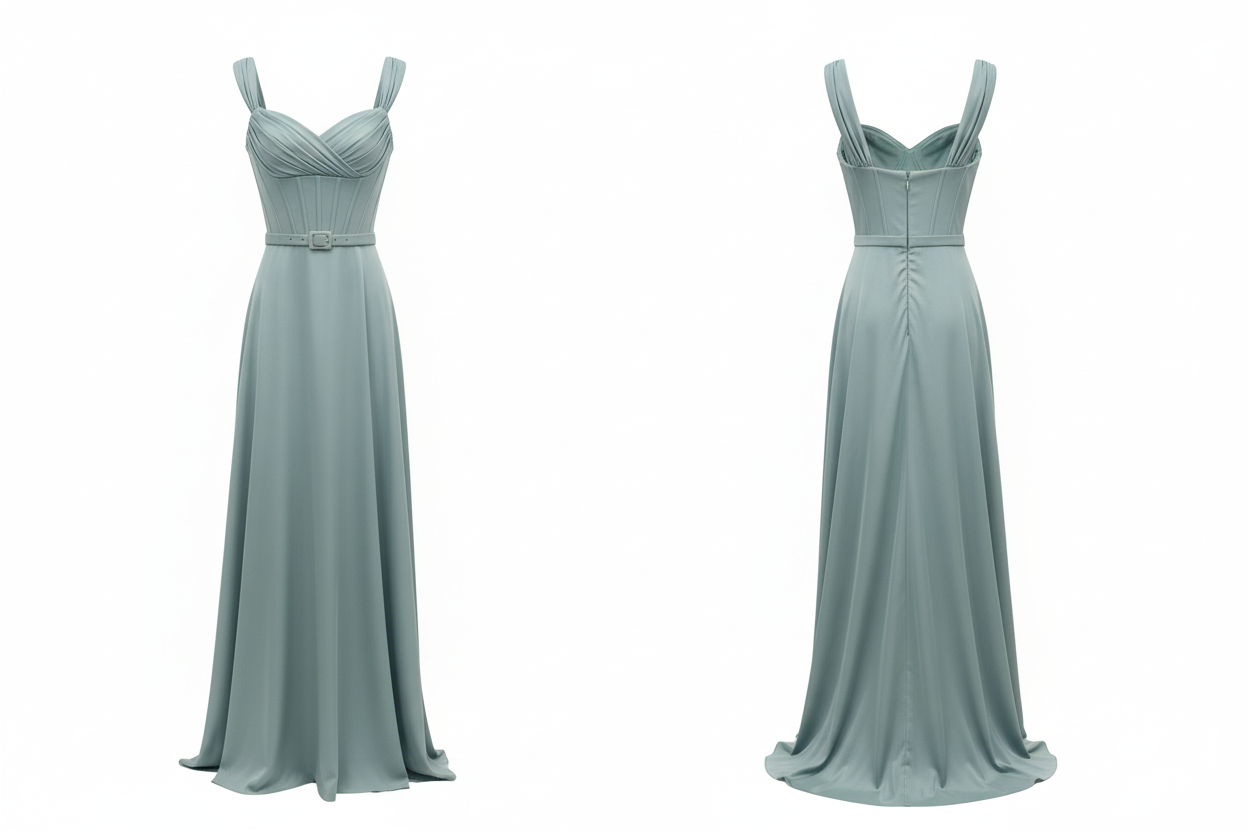 Robe Longue Céladon Corset Structuré - SAGOZZA - Taille et pièce unique 38/42 - Made in Turkey