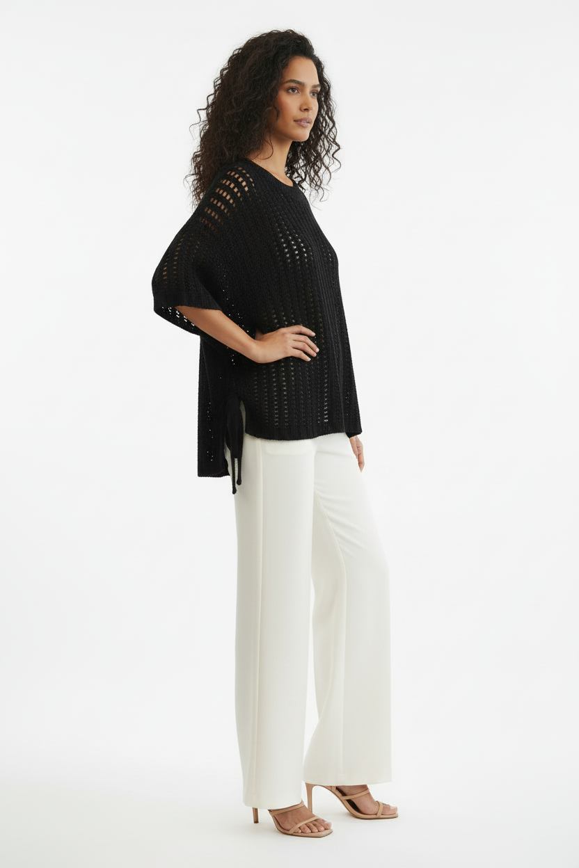 Pull Crochet Noir - Lamiar - Taille 38-40 - Made in Italy - Pièce unique