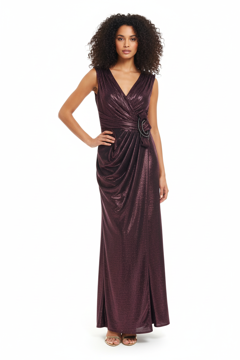 Robe Longue Bordeaux Prune Métallisée - MELIKE Istanbul - Taille 42 - Made in Turkey - Pièce unique