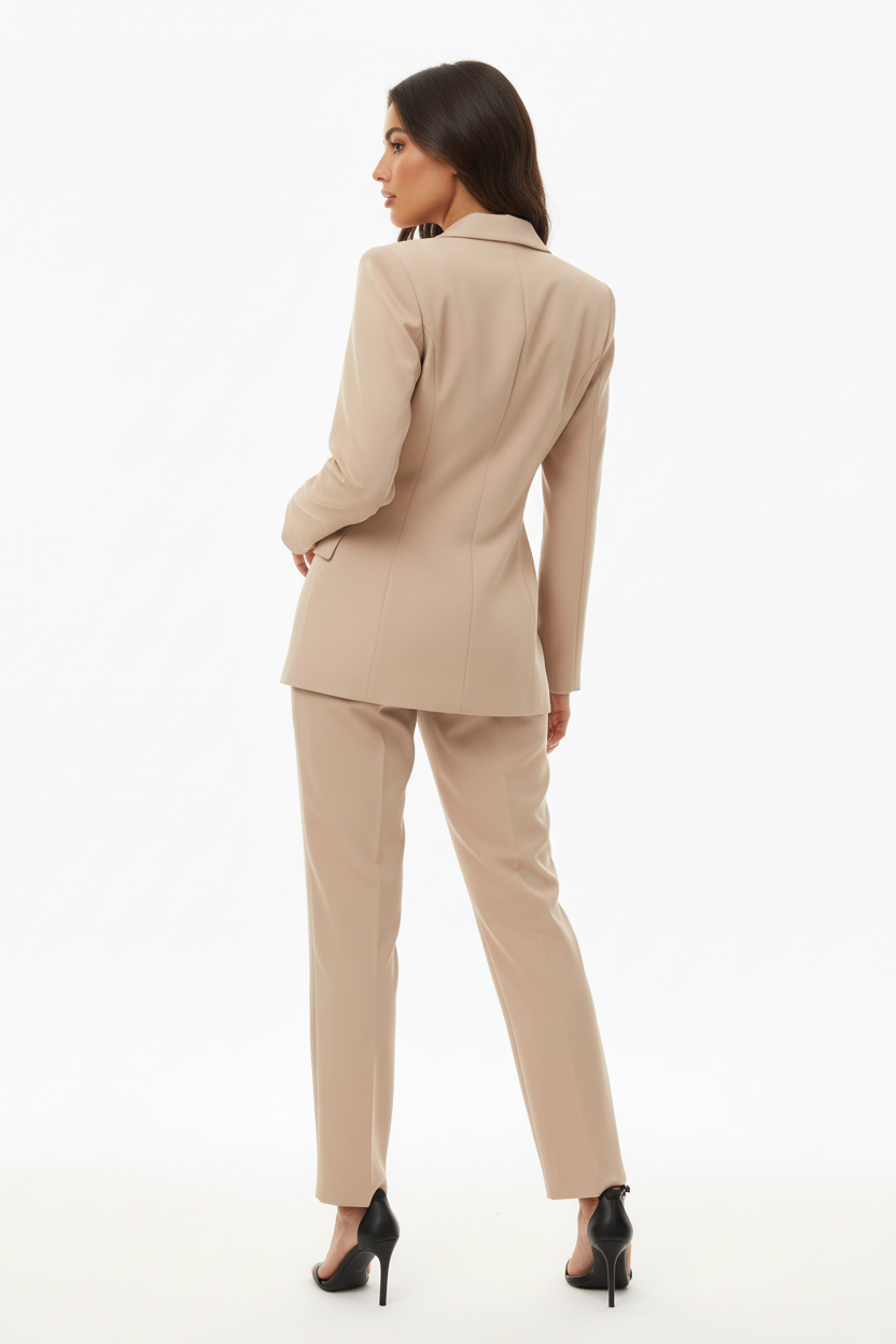 Tailleur Beige - New Collection - Blazer Mono-Bouton & Pantalon Droit - Taille XL - Made in Italy - Pièce Unique