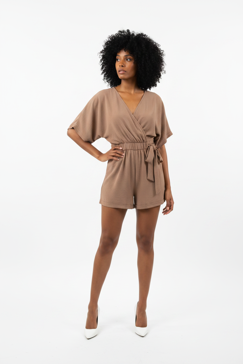 Combi-Short Taupe col V croisé manches chauve-souris - Taille 2 - 38-40