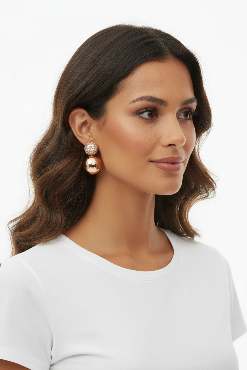 Boucles d'oreilles double boule rose gold pavé
