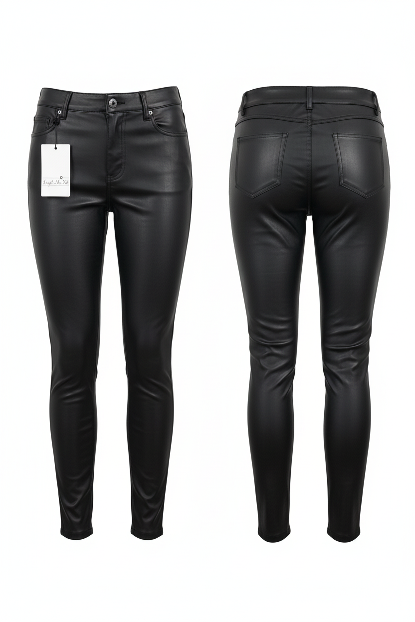 Pantalon Similicuir Noir - Taille Haute - Forget Me Not - Taille M - Made in Italy - Pièce unique