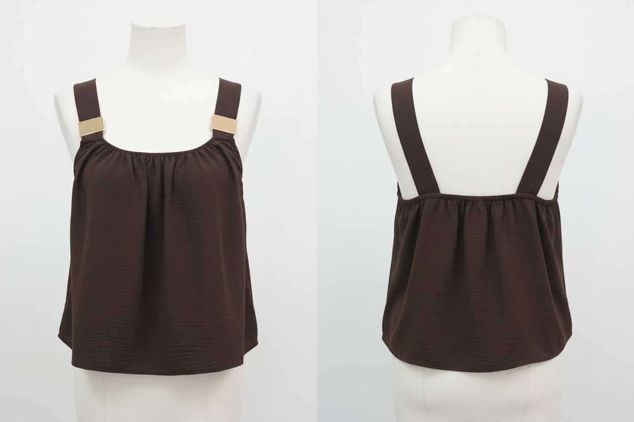 Haut Brun Chocolat - LA STELLA - Bretelles Larges & Boucles Dorées - Taille 36-38 - Made in Italy - Pièce Unique