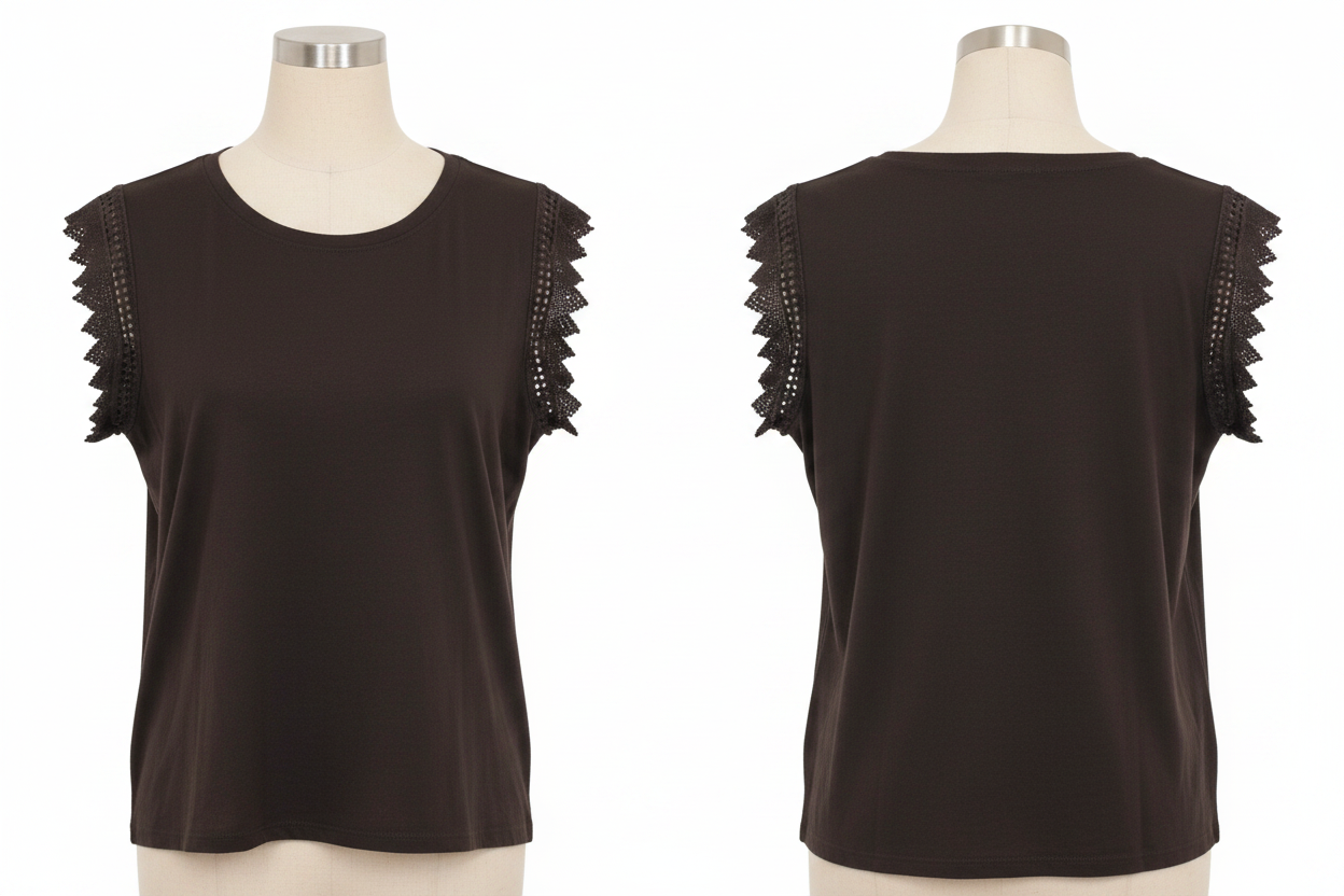 Top Marron Manches Crochet Dentelle La Stella - Made in Italy - Pièce unique - Taille 2 / S-M