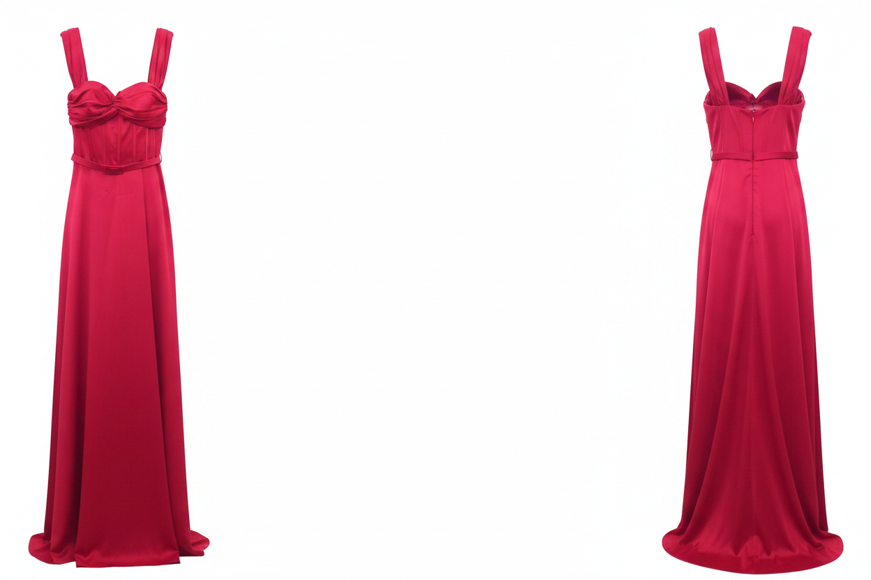 Robe longue de soirée corset nœud rouge framboise - Taille 40