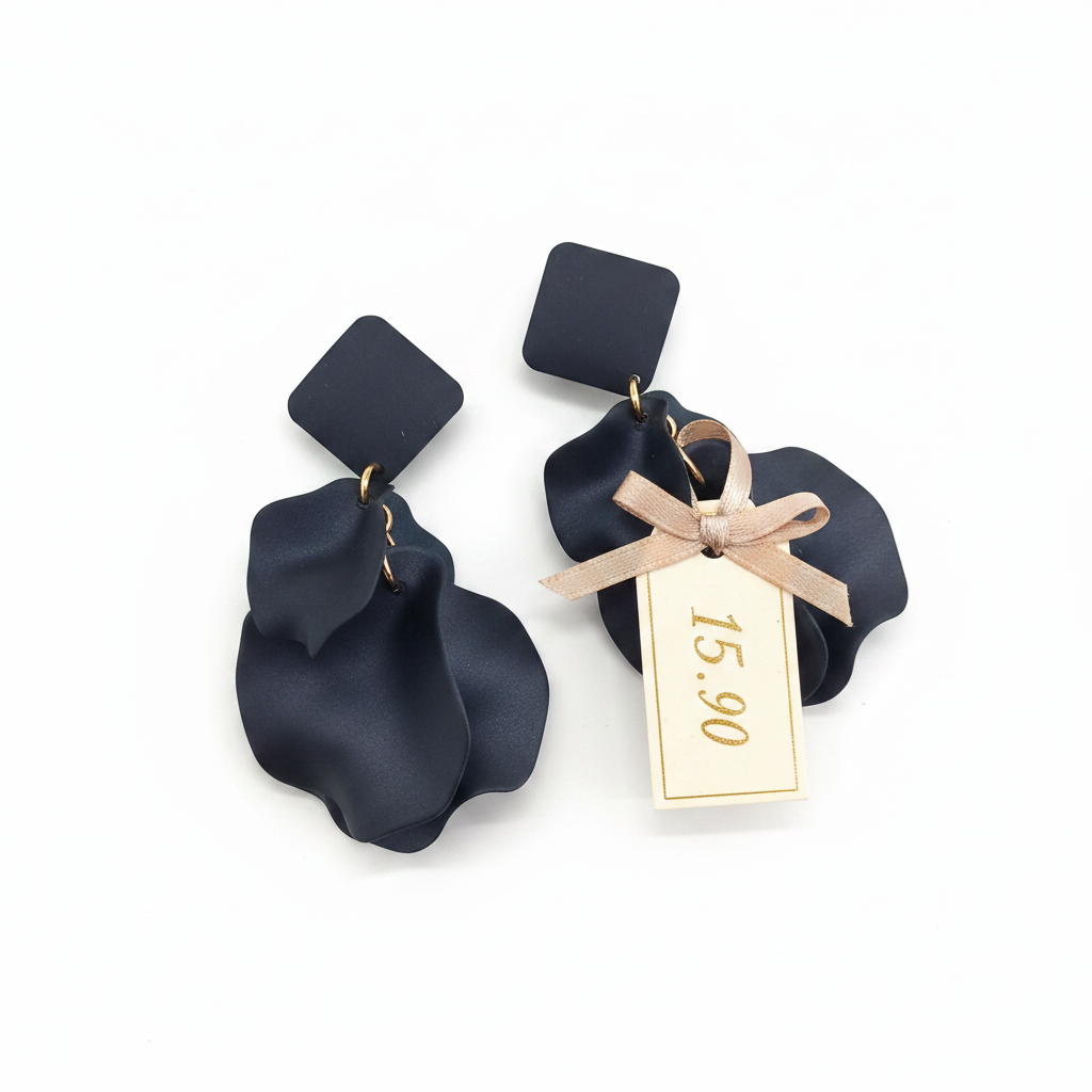 Boucles d'oreilles Pétales Noir Mat & Dorées