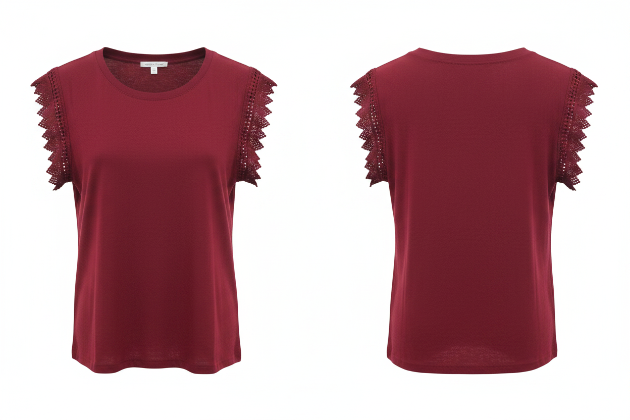 Top Bordeaux Manches Crochet Dentelle La Stella Torino - Made in Italy - Pièce unique - Taille 2 / S-M