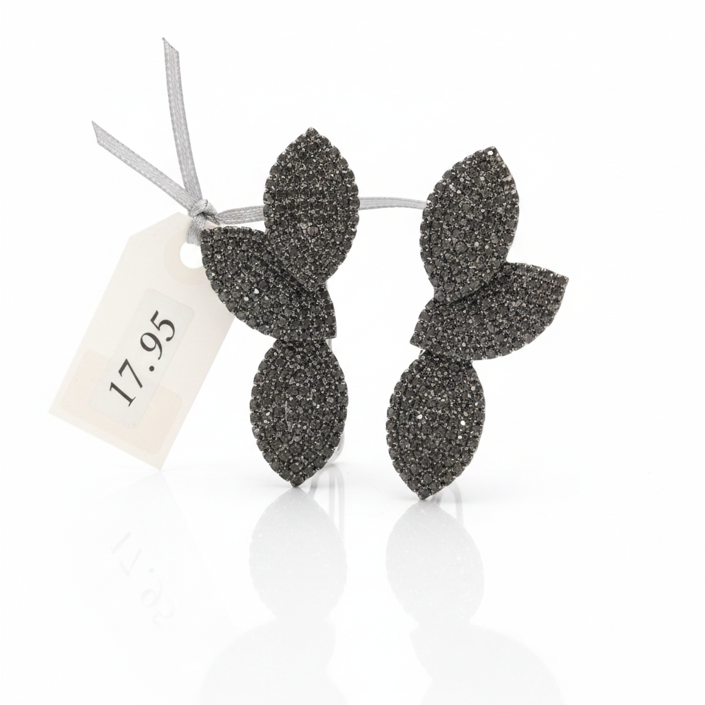 Boucles d'oreilles Double Feuille Strass Anthracite