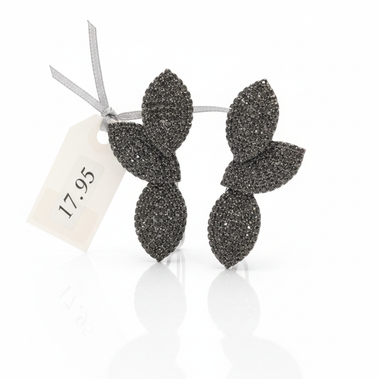 Boucles d'oreilles Double Feuille Strass Anthracite