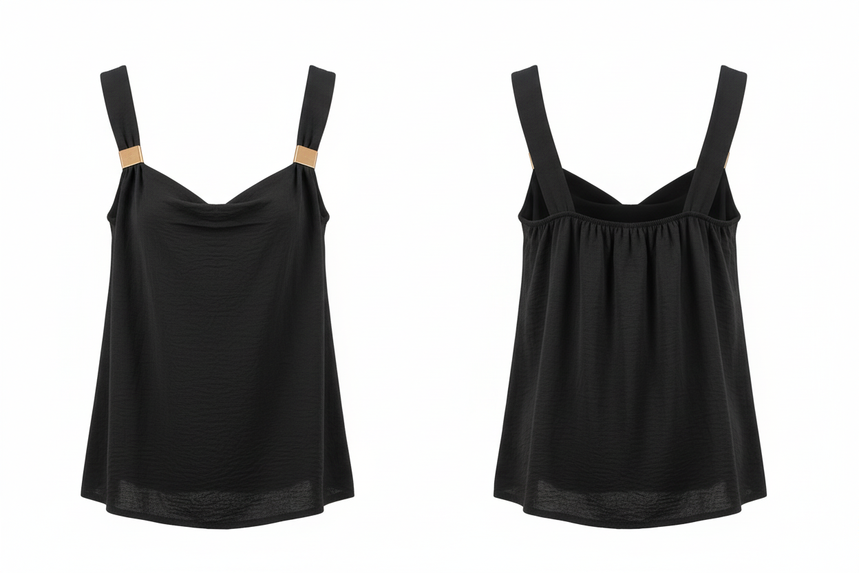 Haut Noir - LA STELLA - Bretelles Larges & Boucles Dorées - Taille 36-38 - Made in Italy - Pièce unique